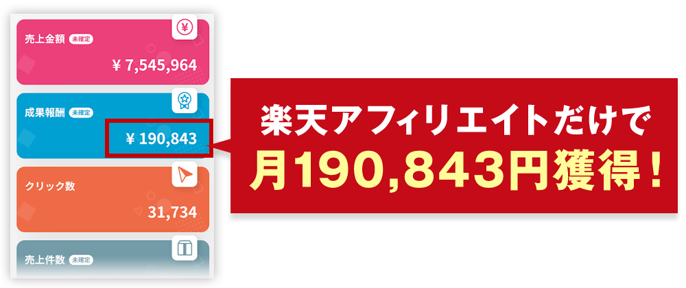 楽天アフィリだけで月190,843円獲得