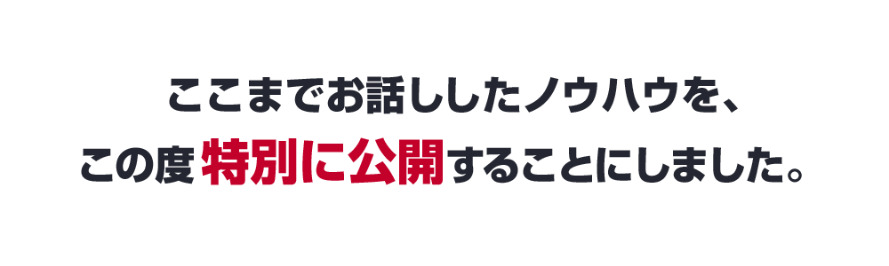 ここまでお話ししたノウハウを、この度特別に公開することにしました
