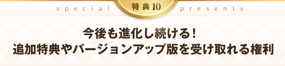 特典10：今後も進化し続ける！追加特典やバージョンアップ版を受け取れる権利